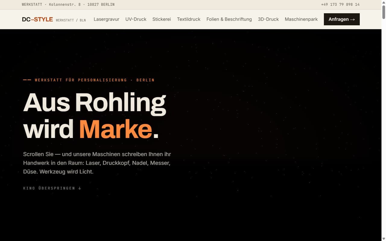 Screenshot: Kundensites